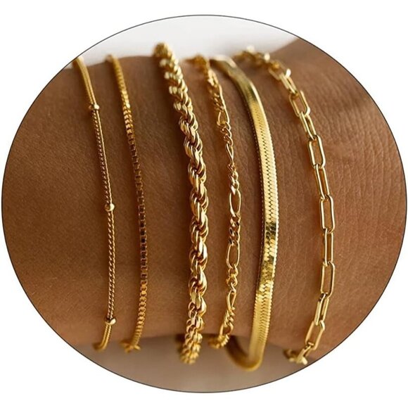🆕 Lexody Cute Anklet Bracelet Women Gold 14K Herringbone Dainty Chain Jewelry - Picture 1 of 8
